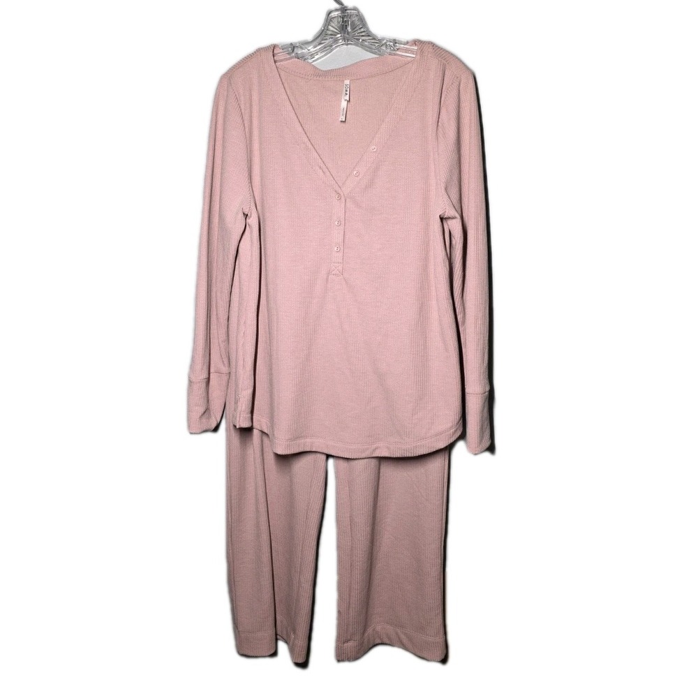 Soma Ribbed Pj Pink Set SzXL Top sz Lg pants Long Sleeve Henley Cozy Loungewear